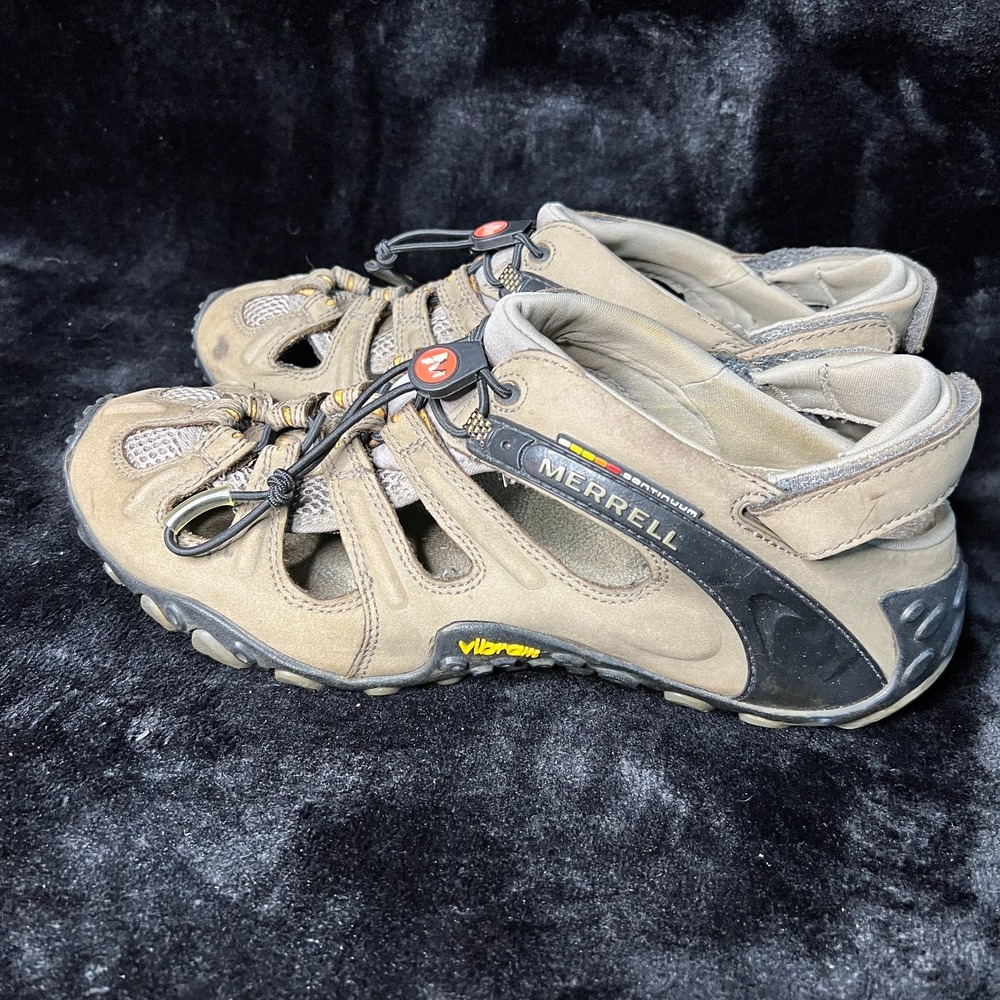 Merrell Chameleon Mens 11.5 Hiking Shoes Beige Leather Waterproof Bungee Lace